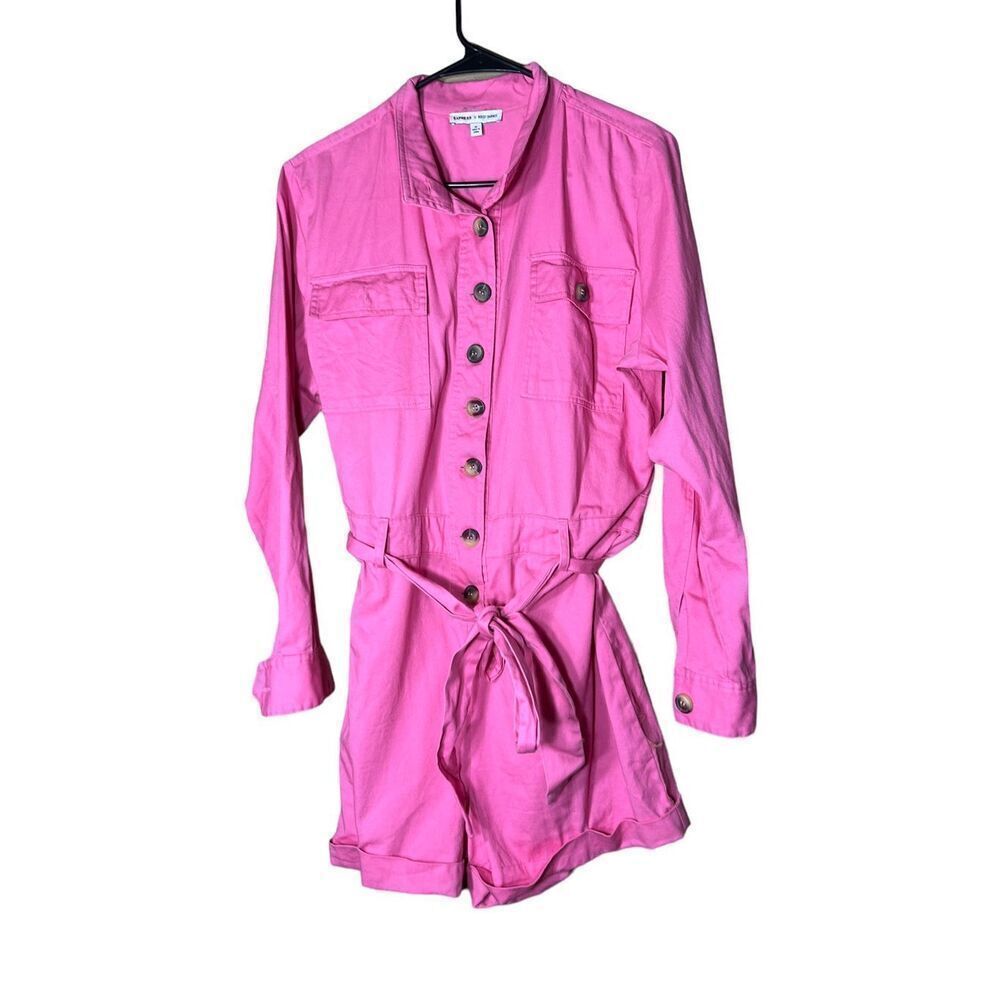 Express X Rocky Barnes Women’s M Pink Long-Sleeve Button Romper Size Medium